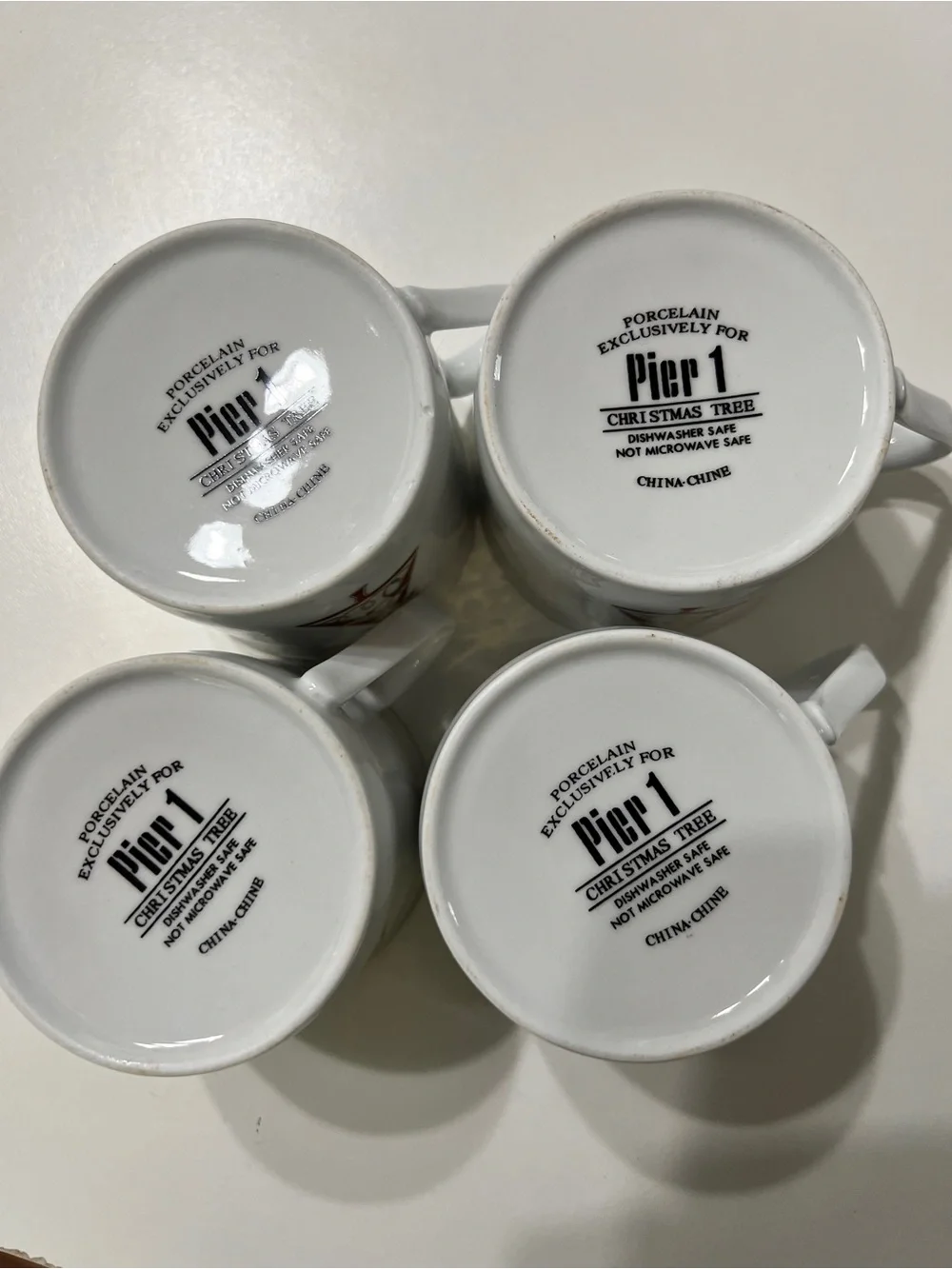Pier 1 Christmas Tree Gold & Red Porcelain Mugs - Set of 4